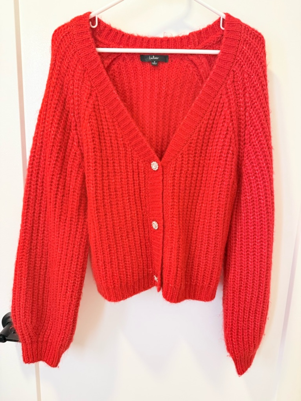 Lulu's Bright Red Chunky V-Neck Cardigan